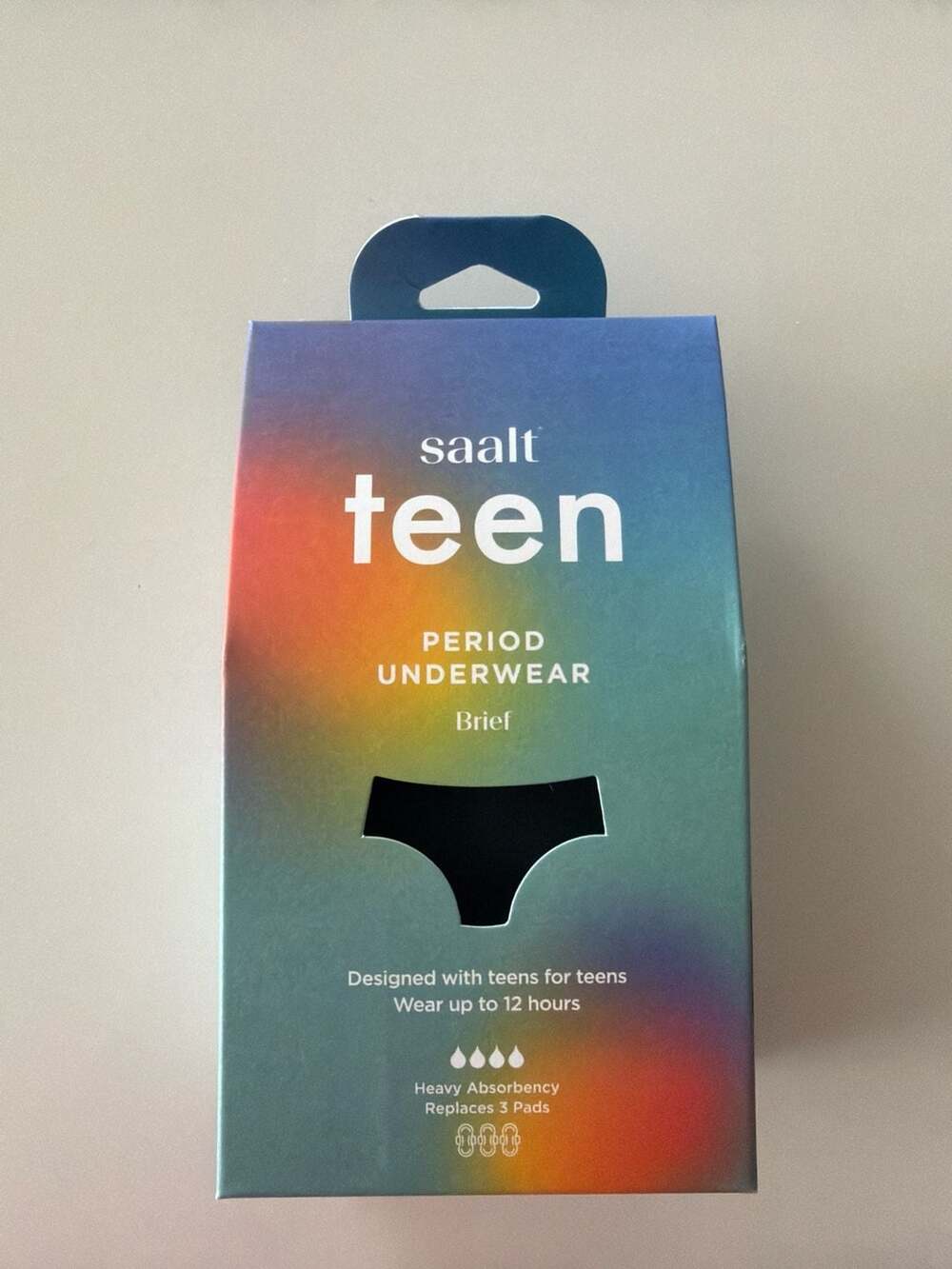 Saalt Teen Period Underwear Brief, Heavy Absorbency, Black